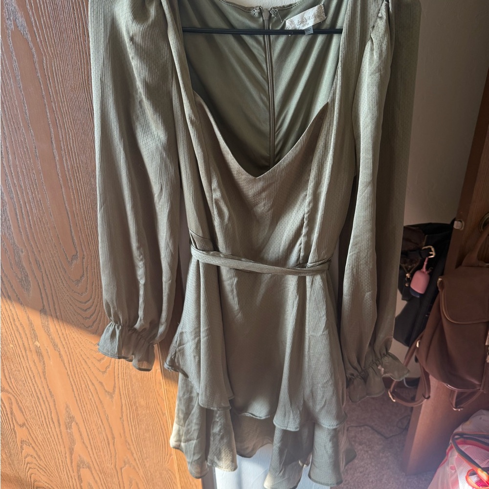Altar'd State Gray Fit and Flare Dress with Bishop Sleeves